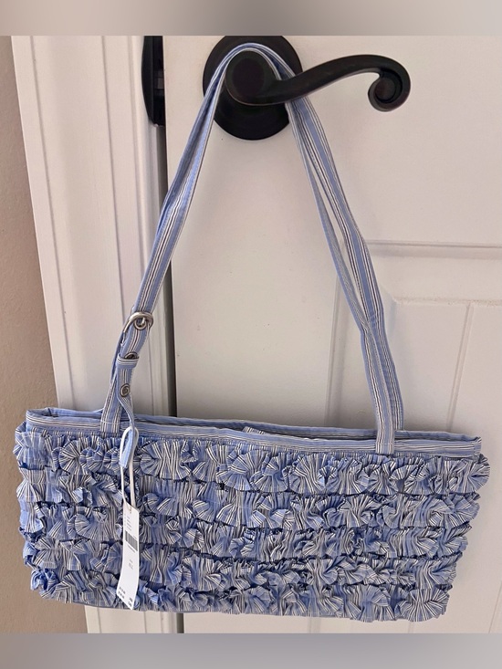 Damson Madder Handbags - Striped Light Blue Ruffle Shoulder Bag from Anthropologie